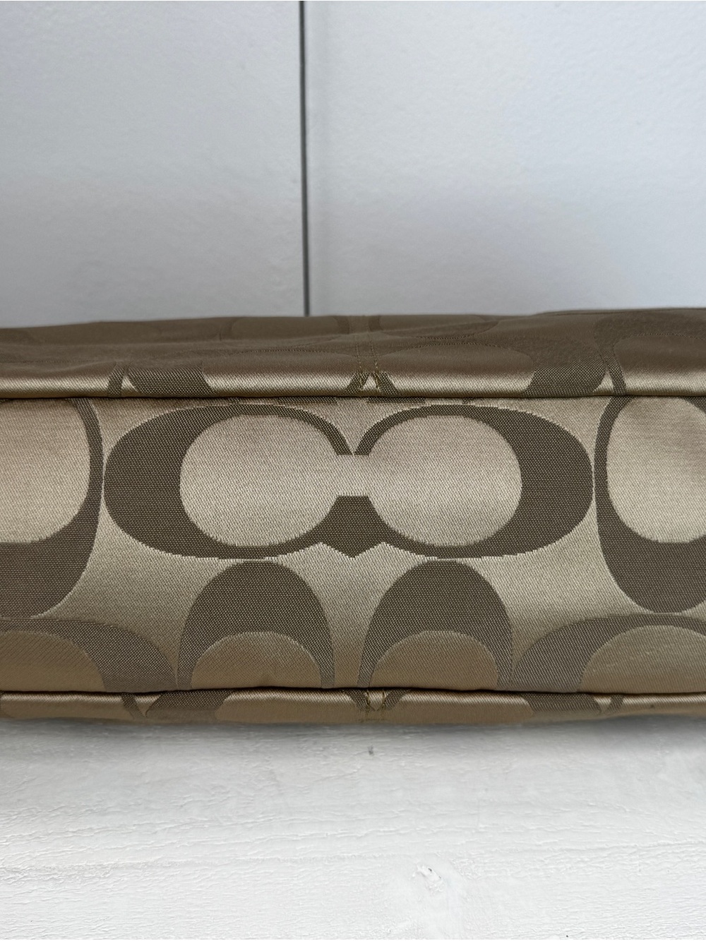 Coach F18828 Signature Satin Pleated Tote Shoulder Bag Pewter Bronze - Picture 6 of 16